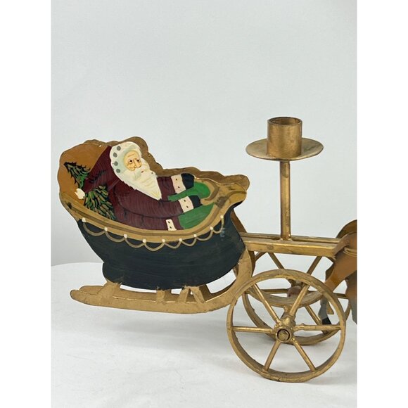 VTG Santa Sleigh Reindeer Metal Candle Holder Decor Centerpiece Mantel - Picture 6 of 11